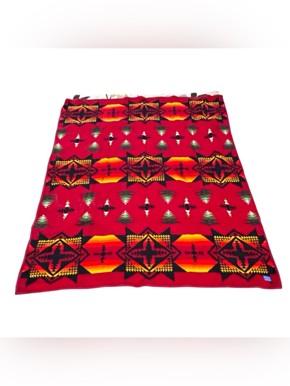 Vtg Pendleton Beaver State Morning Star Wool Blanket Southwest Red 64x80 Twin